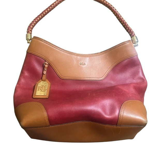 Lauren Ralph Lauren Red and Tan Leather Bag - Picture 1 of 14